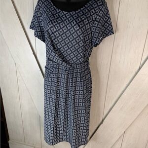 Talbots Navy and White Geometric Midi Dress